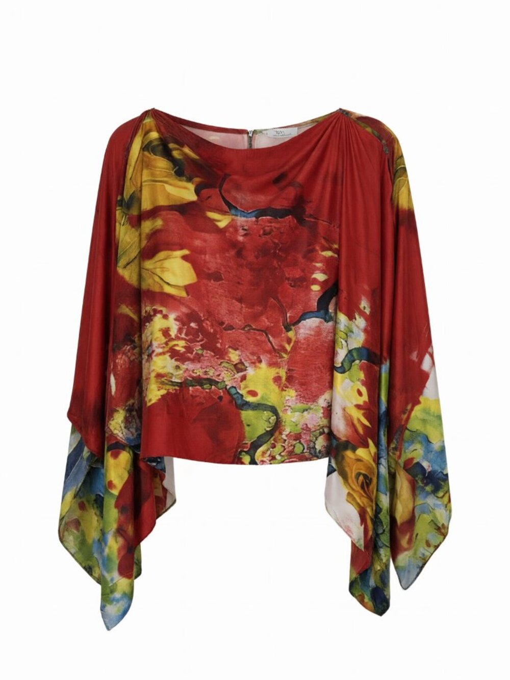 Red Women's Colorful Abstract Cape Top